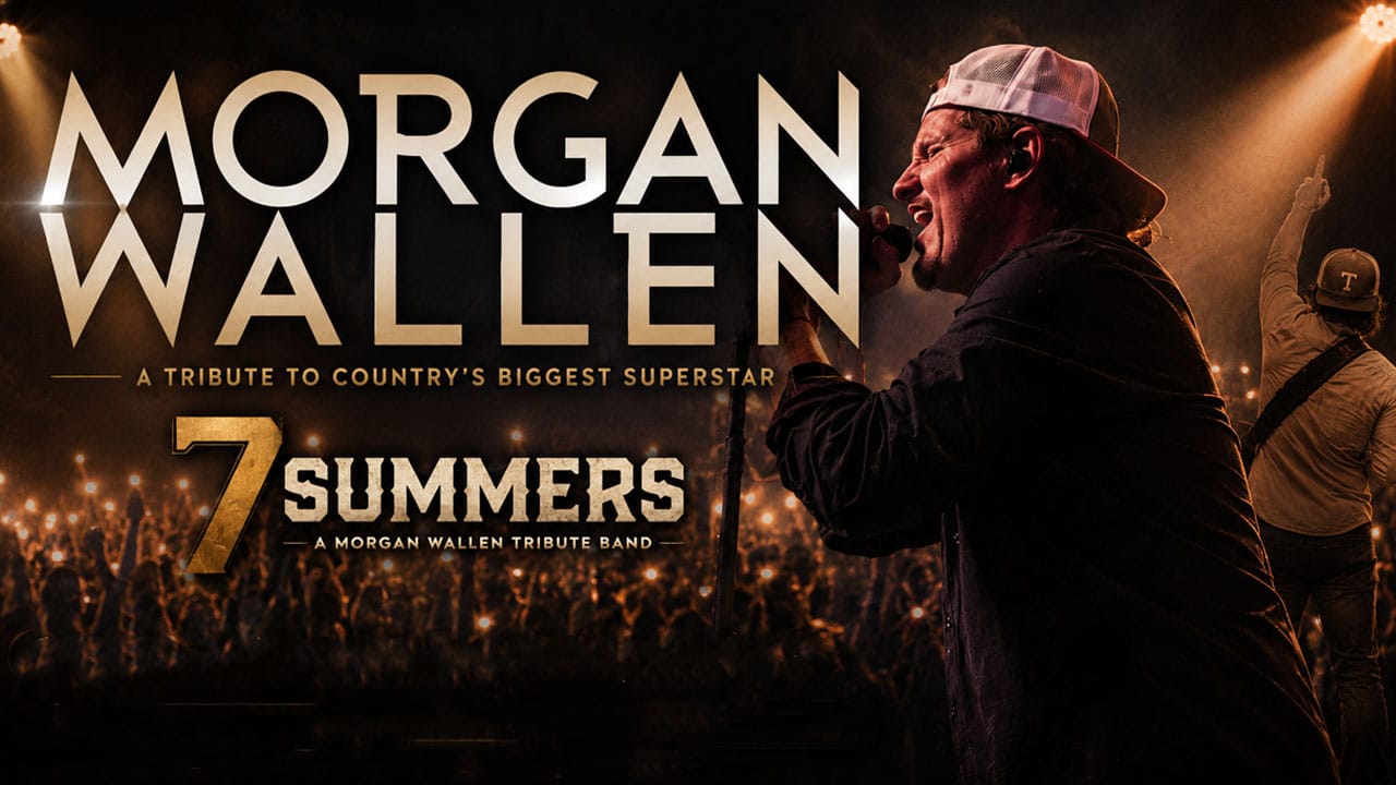 7 Summers live at 37 Main in Buford, Georgia featuring a high-energy Morgan Wallen tribute concert with dramatic country concert lighting, crowd atmosphere, and cinematic live performance visuals promoting the July 16–18 live music weekend.