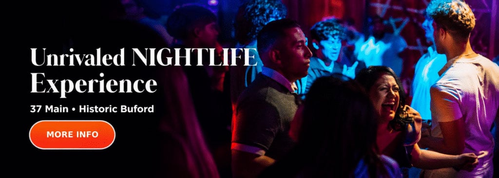 Guests enjoying nightlife and dancing at 37 Main and CLUB Thirty7 in historic Buford Georgia